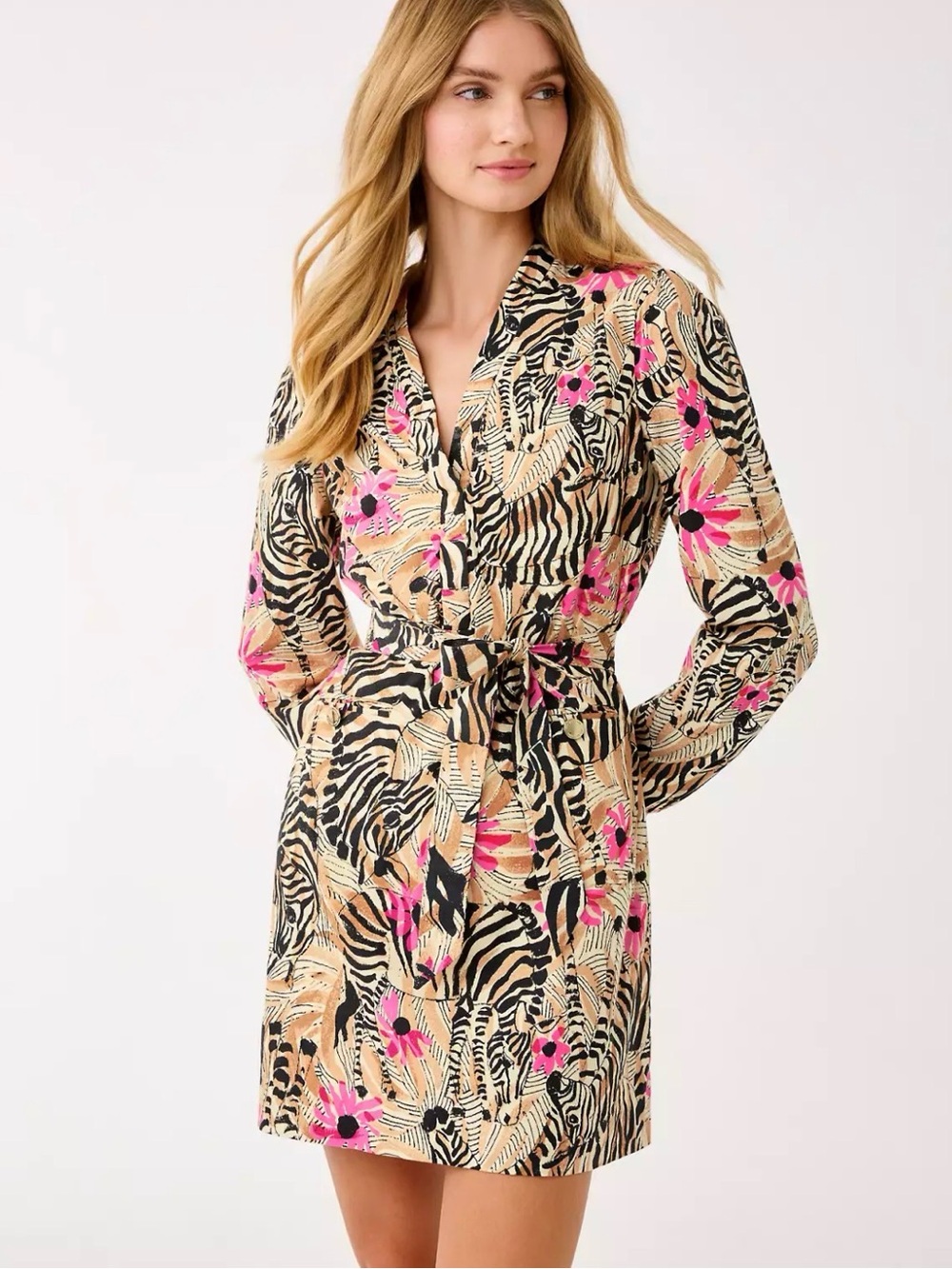 Lilly Pulitzer Phillipa V-neck Stretch Zebra Print Tie-Waist Dress
